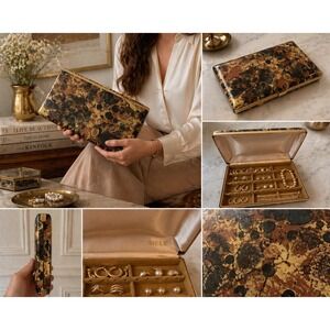 Mele Vintage Travel Jewelry Box Case Gold Tortoiseshell Abstract Splatter MCM